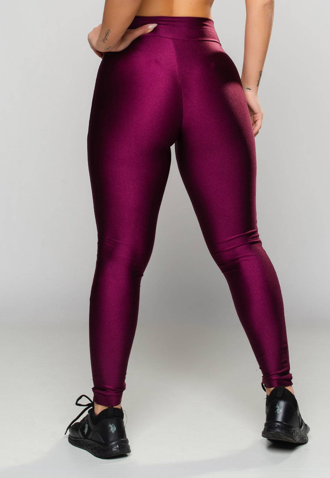 Calça Legging Poliamida Brilhosa Cintura Alta Vinho - MVB MODAS