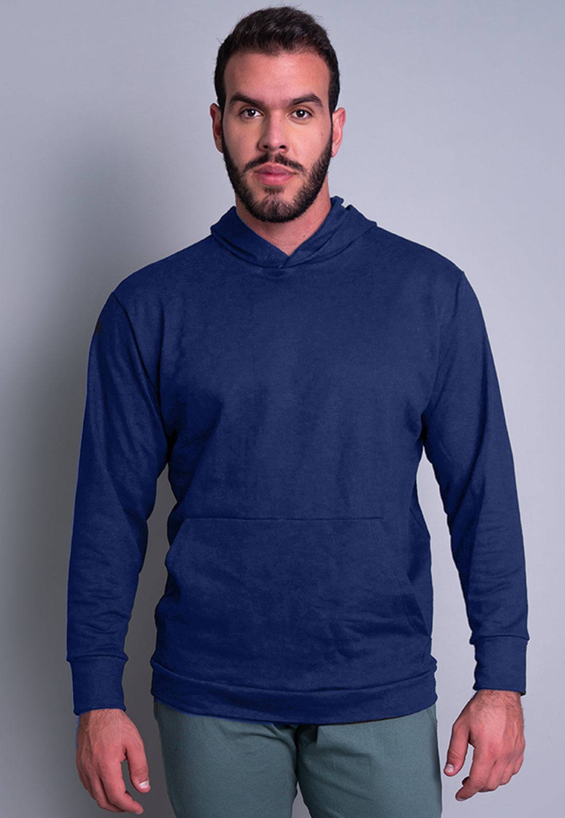 Casaco Moletom Masculino Flanelado Capuz Azul - MVB MODAS