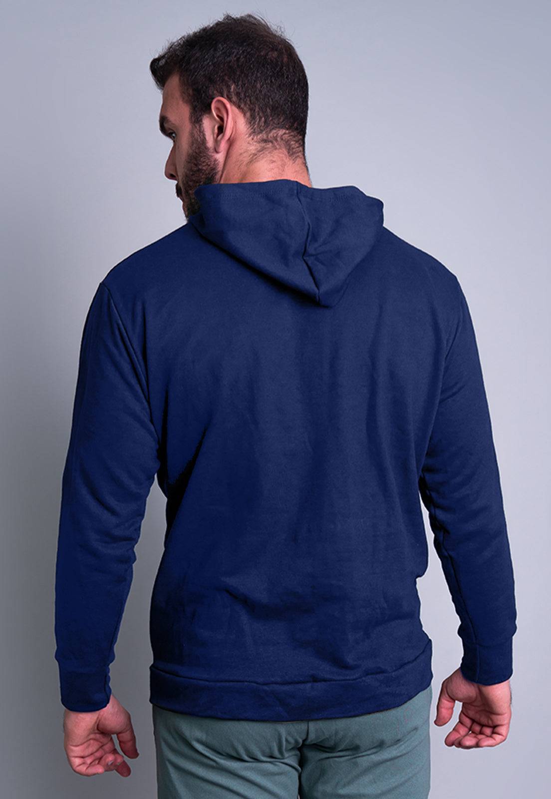 Casaco Moletom Masculino Flanelado Capuz Azul - MVB MODAS