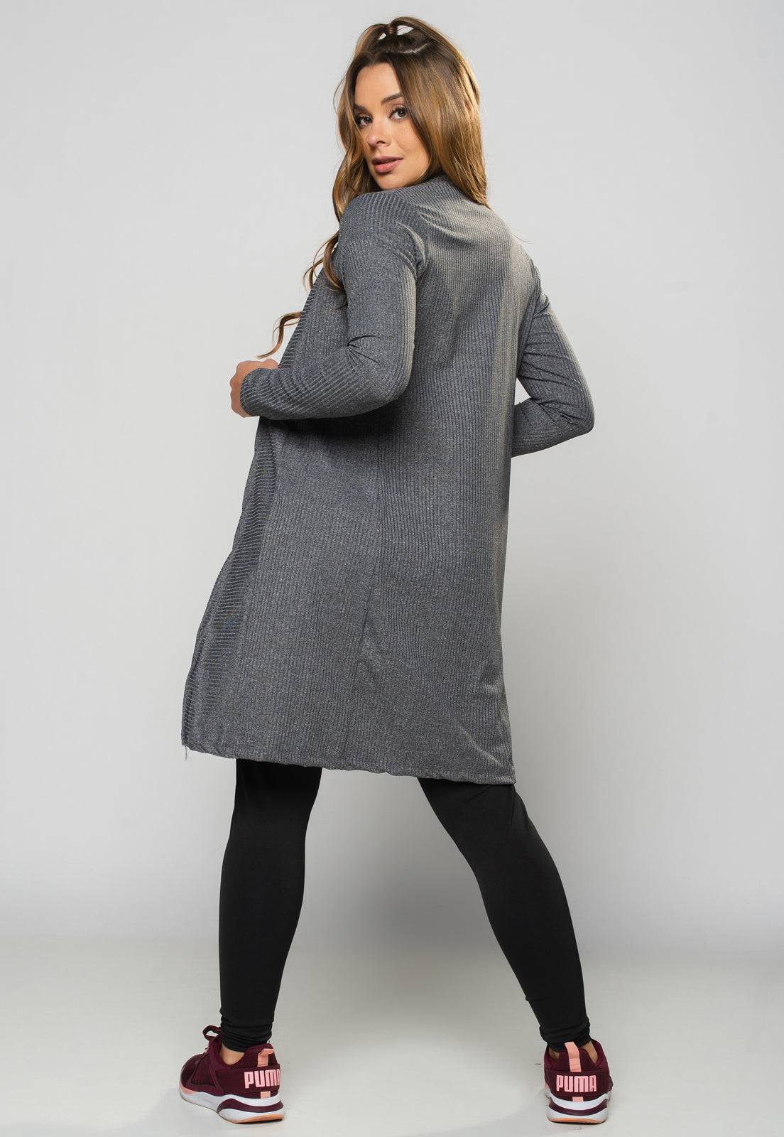 Cardigan Canelado Cinza - MVB MODAS