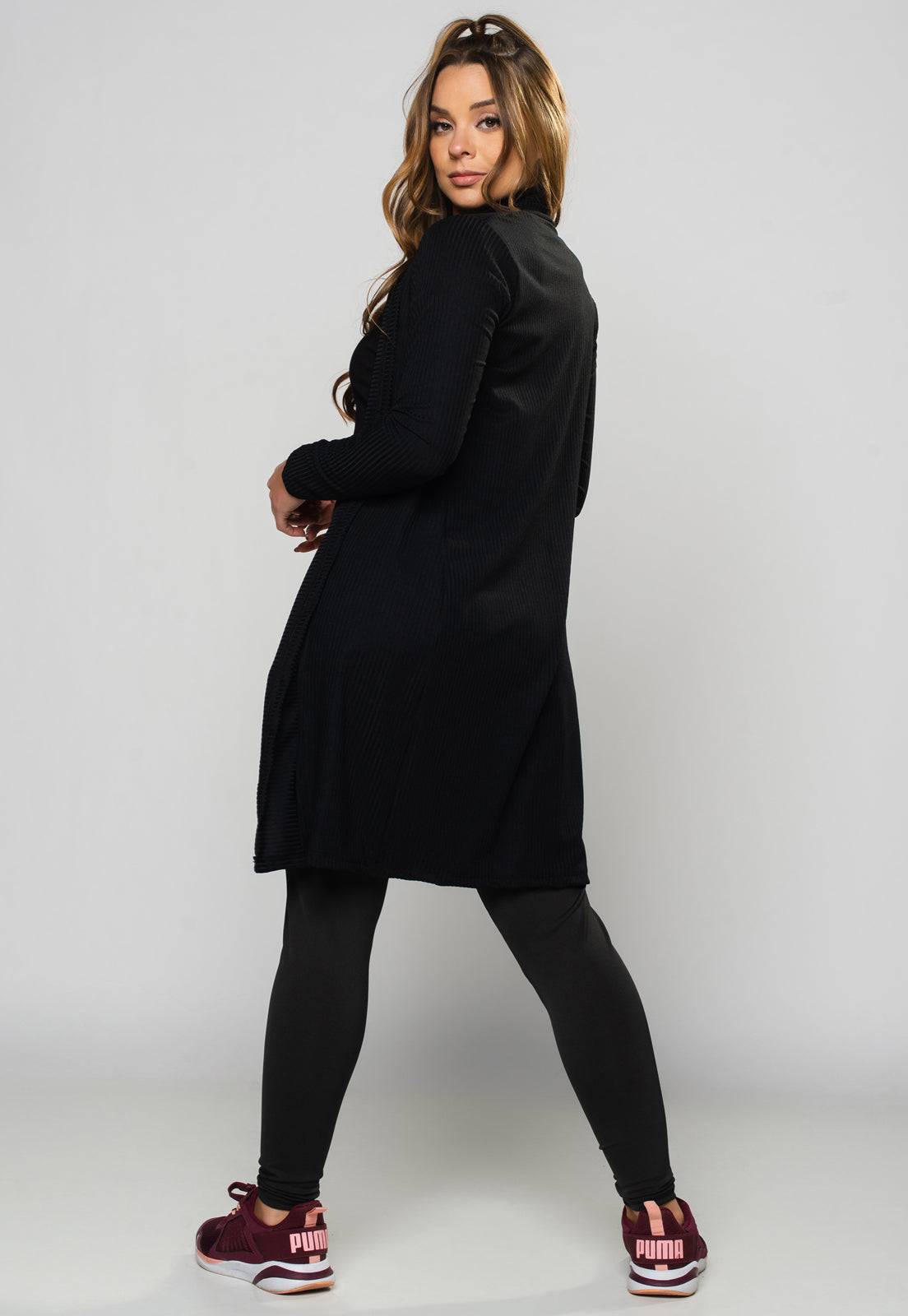 Cardigan Canelado Preto - MVB MODAS