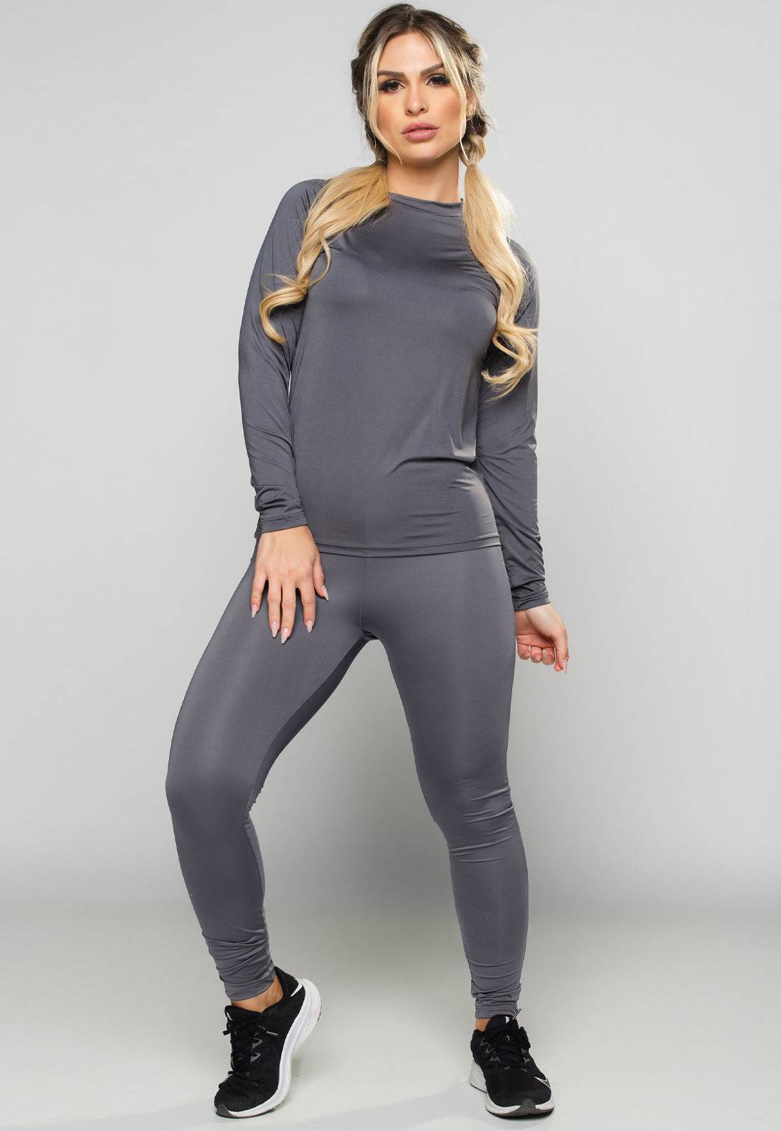 Calça Térmica Feminina Segunda Pele Proteção Uv 50+ Cinza - MVB MODAS