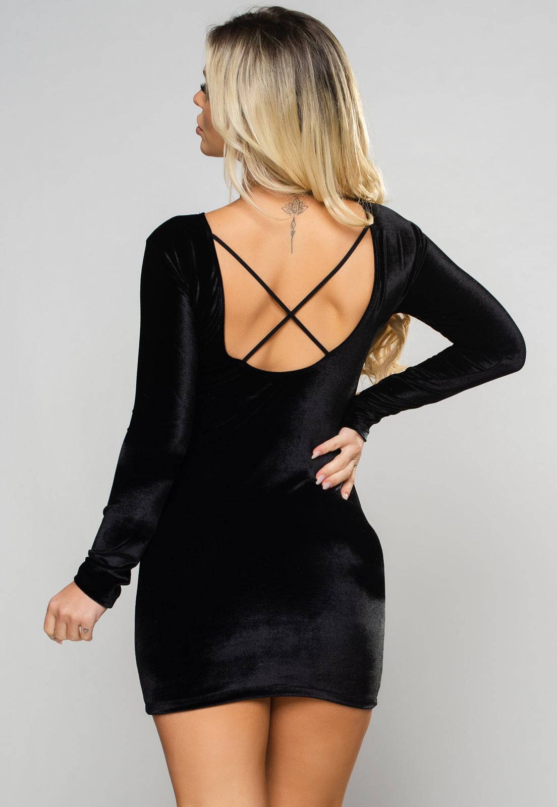 Vestido Costa Nua Veludo Molhado Preto - MVB MODAS