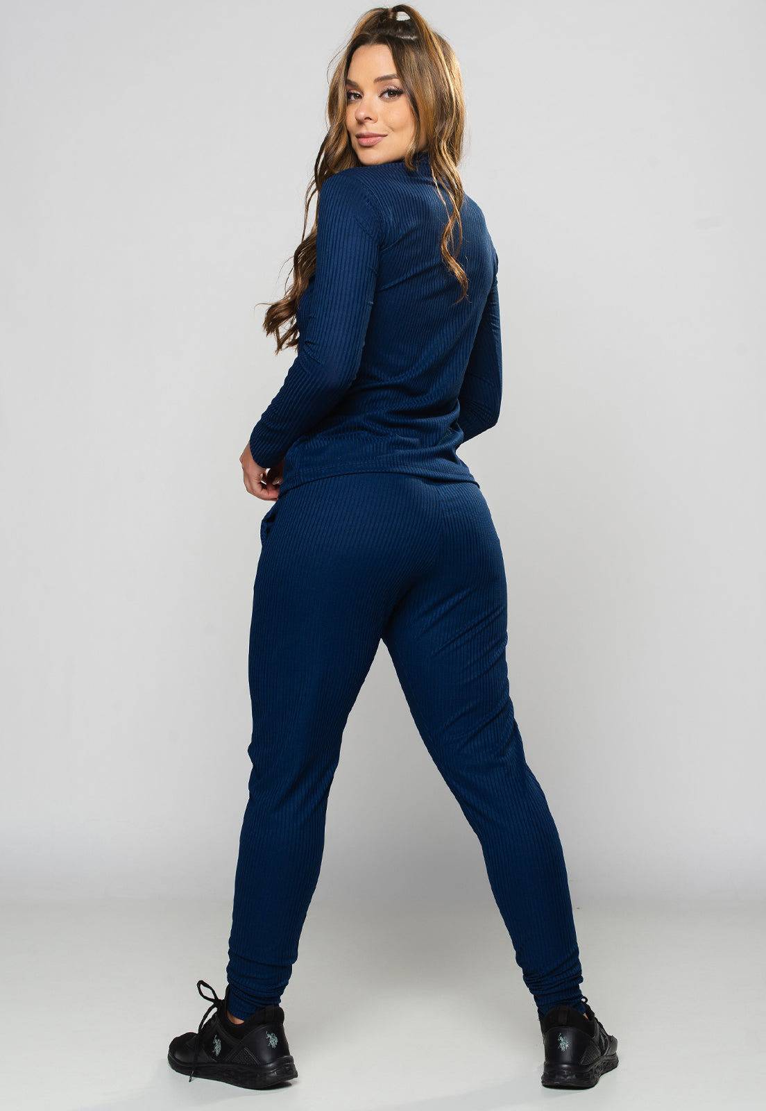 Conjunto Canelado Calça Jogger e Blusa Gola Alta Azul - MVB MODAS