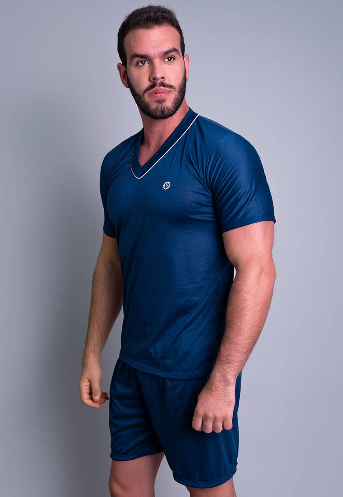 Pijama Masculino Curto Manga Curta Short Azul - MVB MODAS