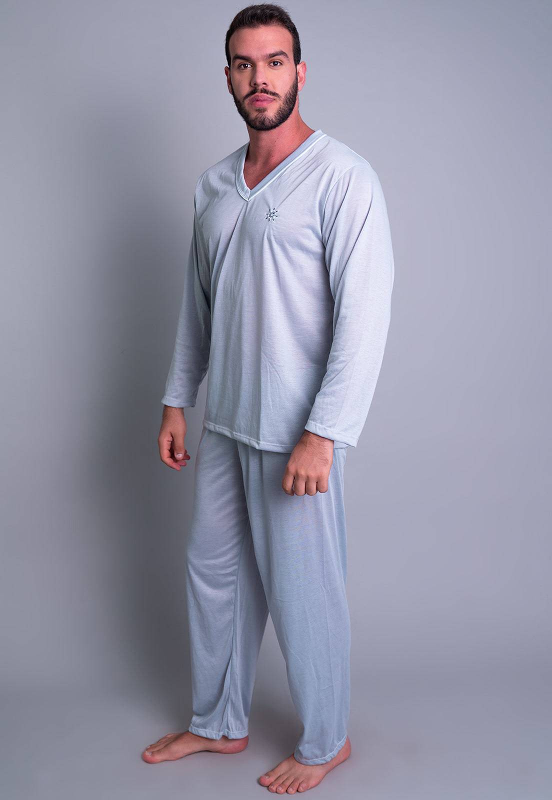 Pijama Longo Masculino Manga Comprida Calça Cinza - MVB MODAS