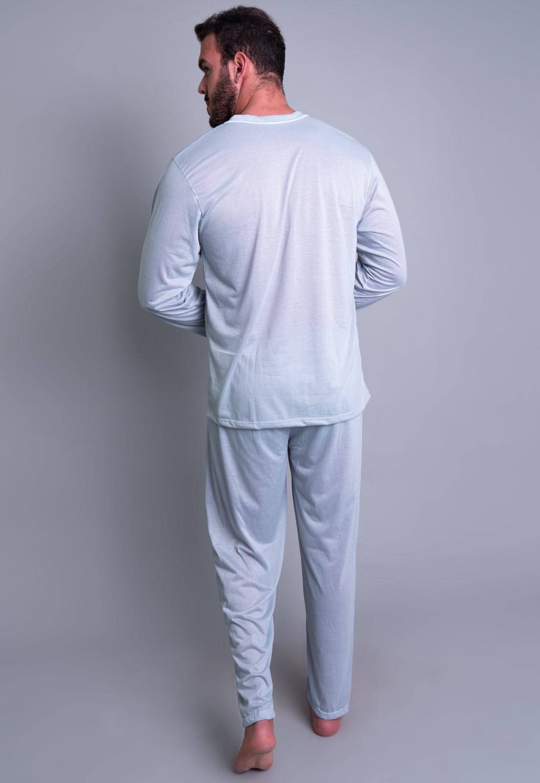 Pijama Longo Masculino Manga Comprida Calça Cinza - MVB MODAS