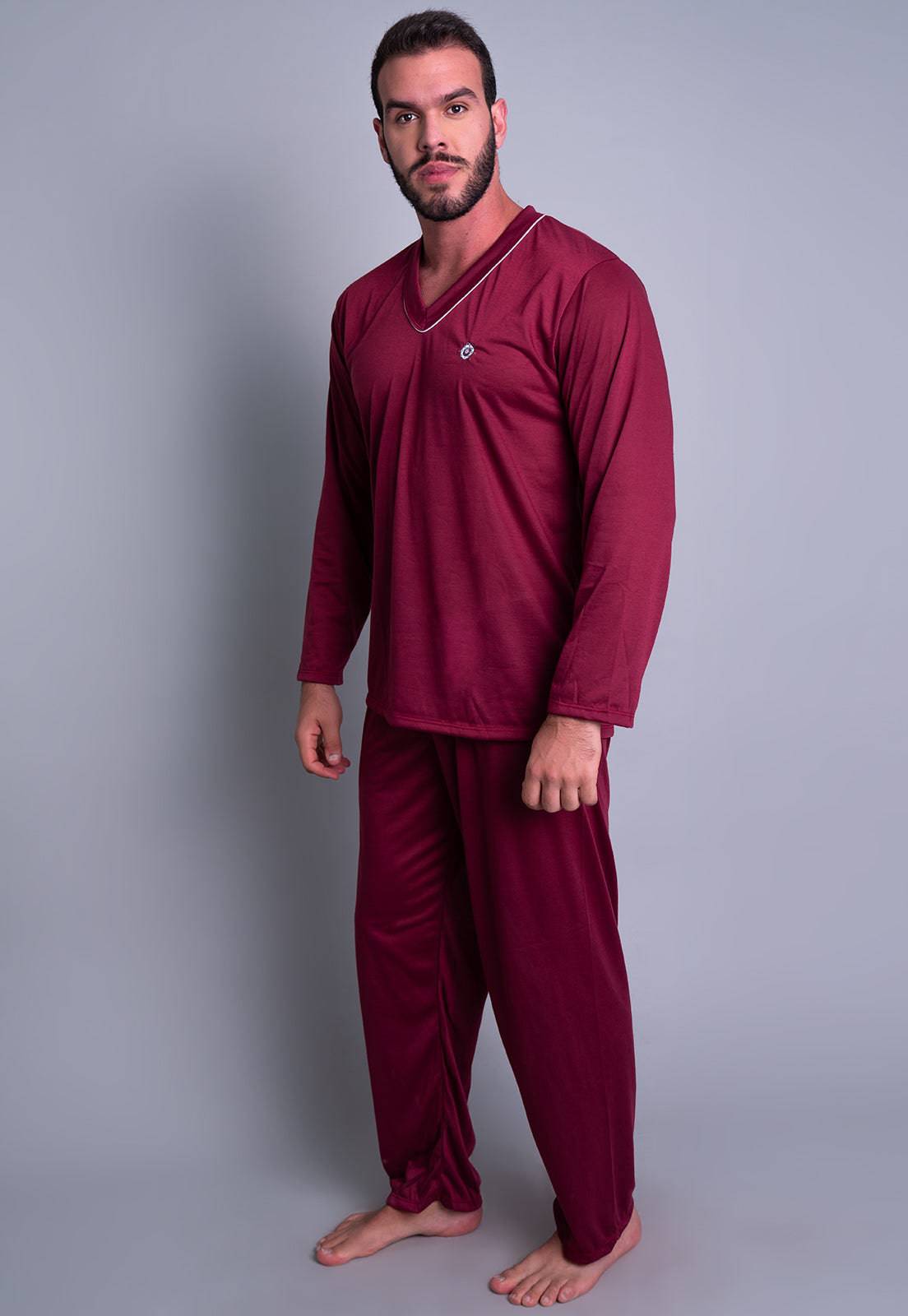 Pijama Longo Masculino Manga Comprida Calça Vinho - MVB MODAS