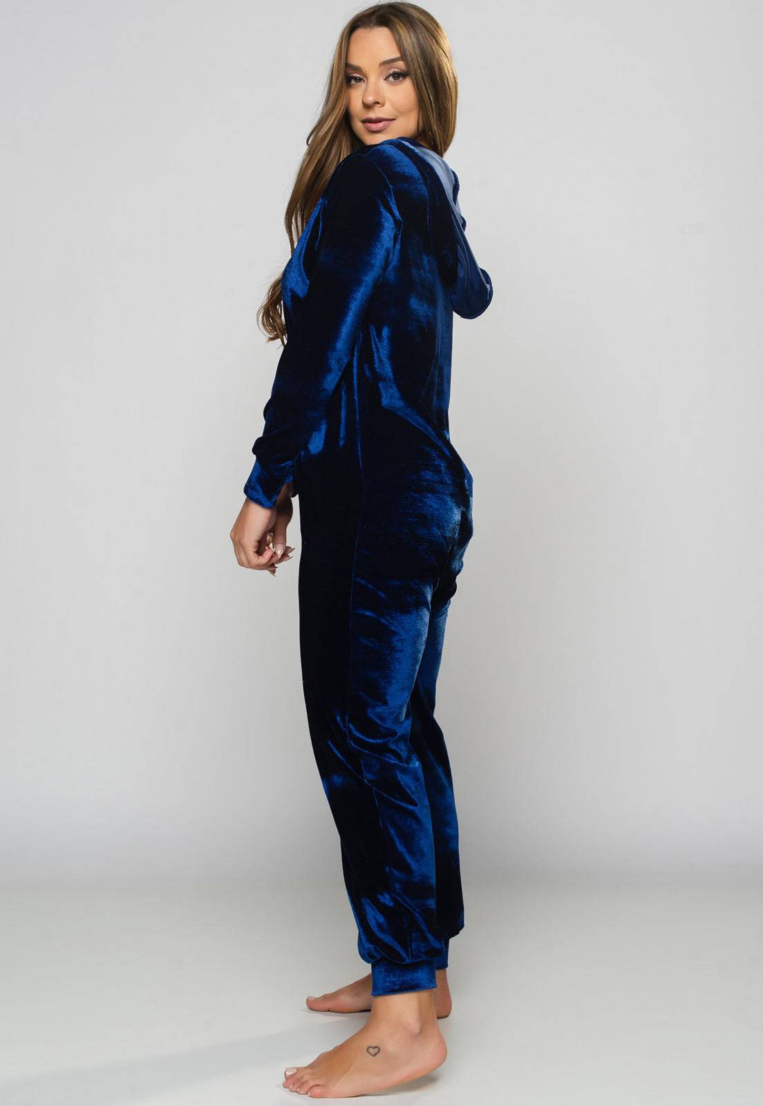 Macacão Longo Veludo Molhado Azul - MVB MODAS