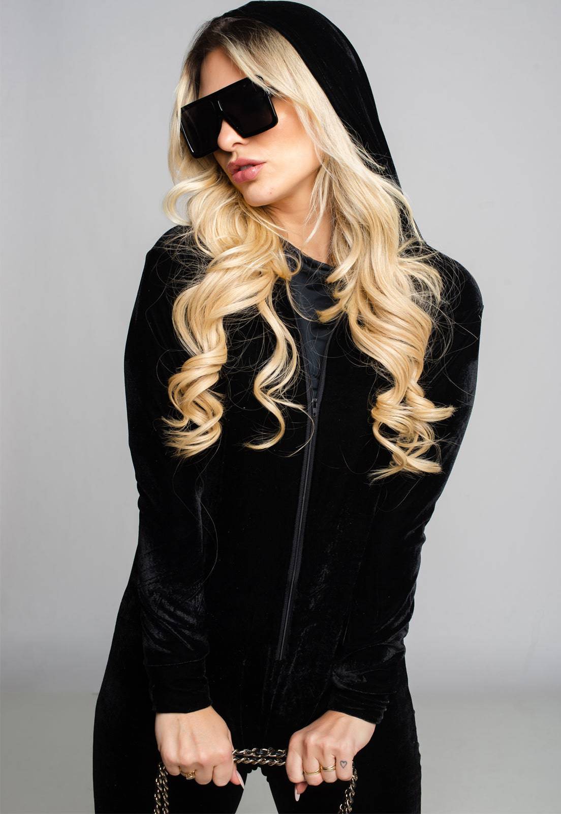 Macacão Veludo Longo Pijama Canguru Preto - MVB MODAS