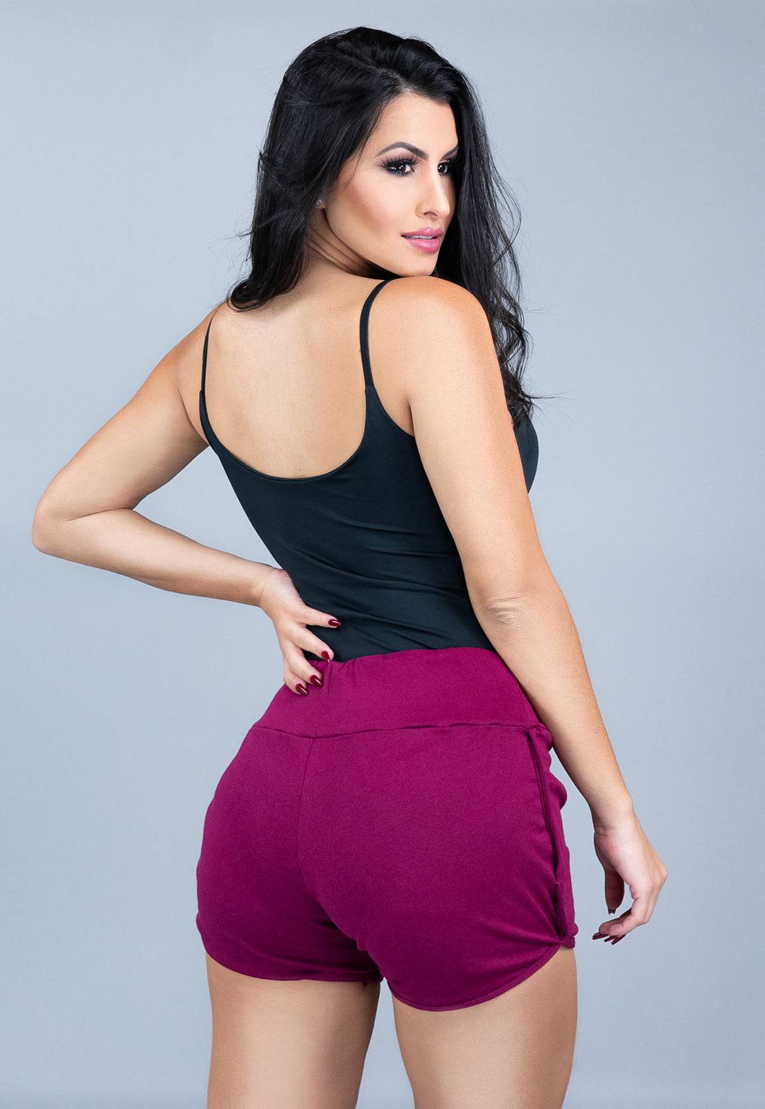 Short Ribana Cintura Alta Vinho - MVB MODAS