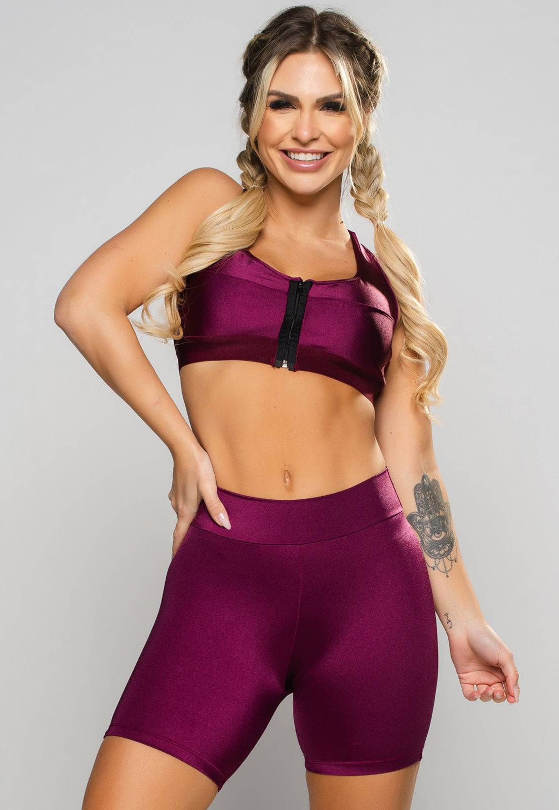 Short Curto Poliamida Brilhosa Vinho - MVB MODAS