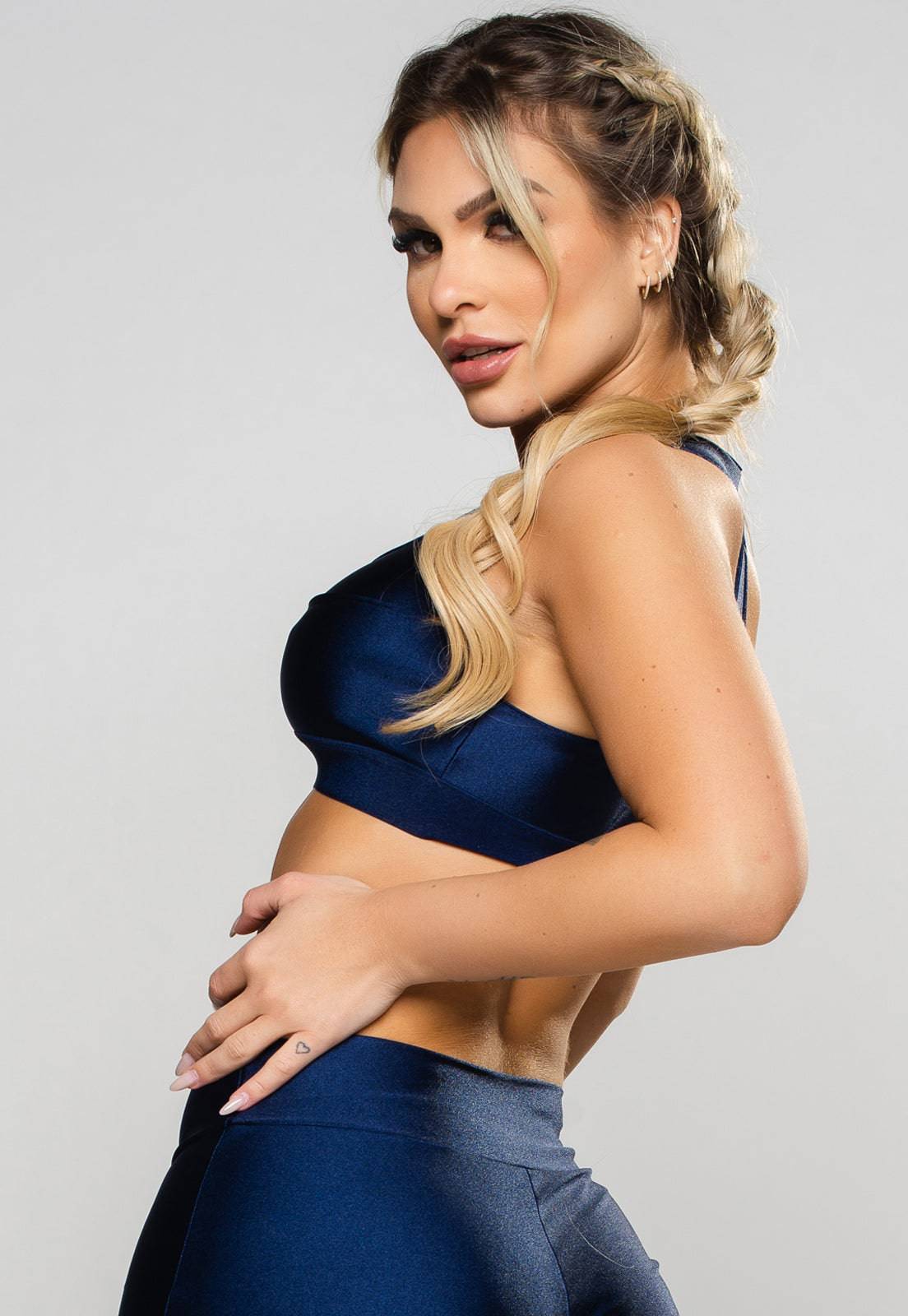 Top Nadador Zíper Poliamida Brilhosa Azul - MVB MODAS