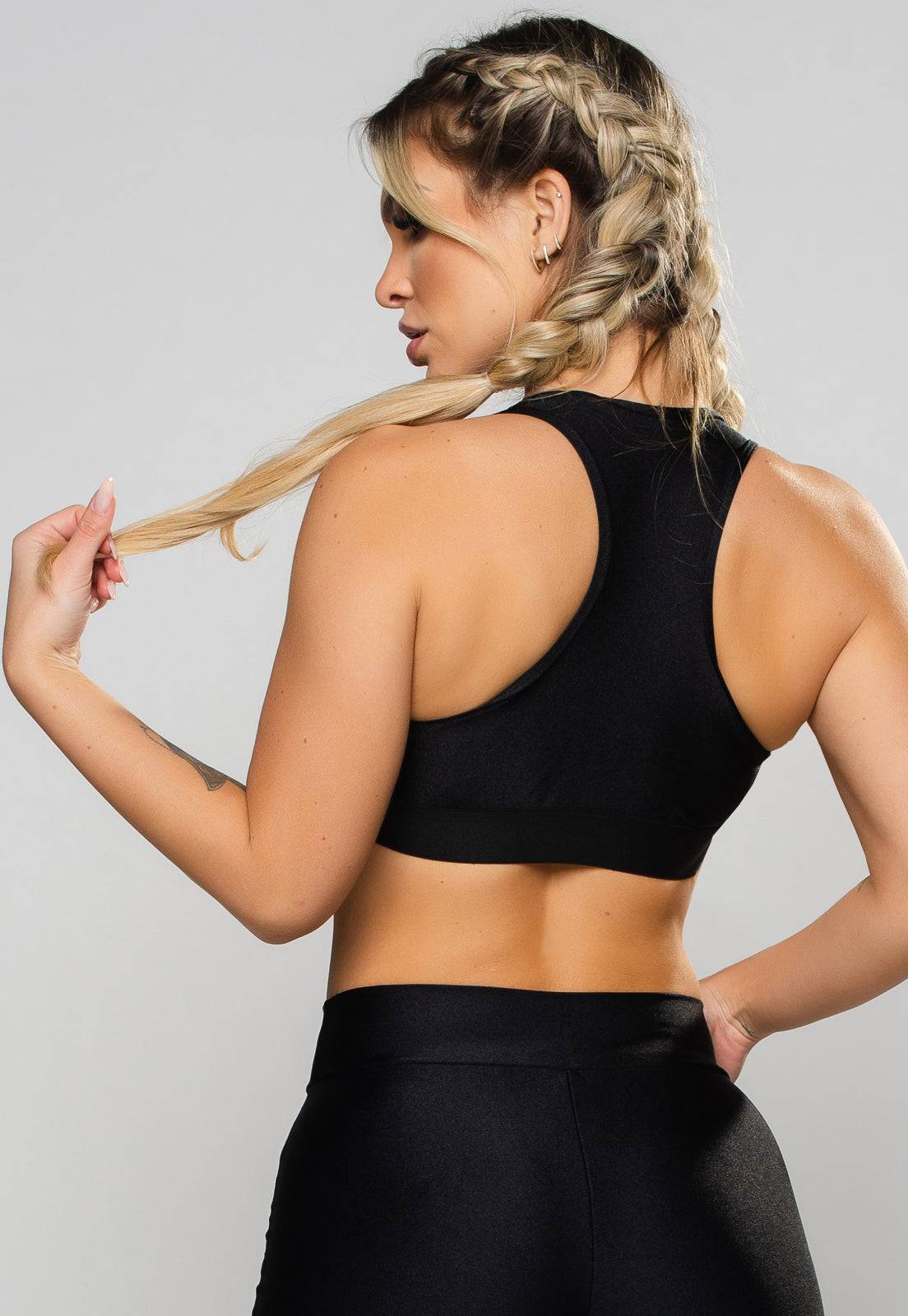 Top Nadador Zíper Poliamida Brilhosa Preto - MVB MODAS