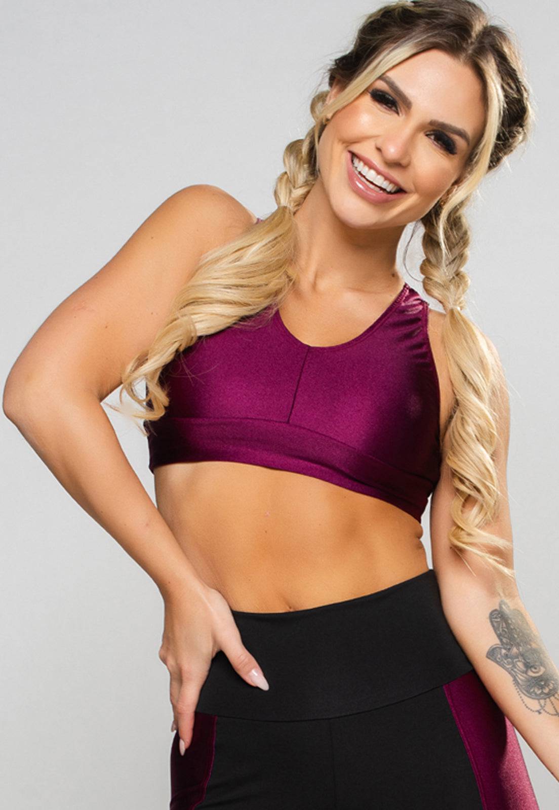 Top Nadador Poliamida Brilhosa Vinho - MVB MODAS