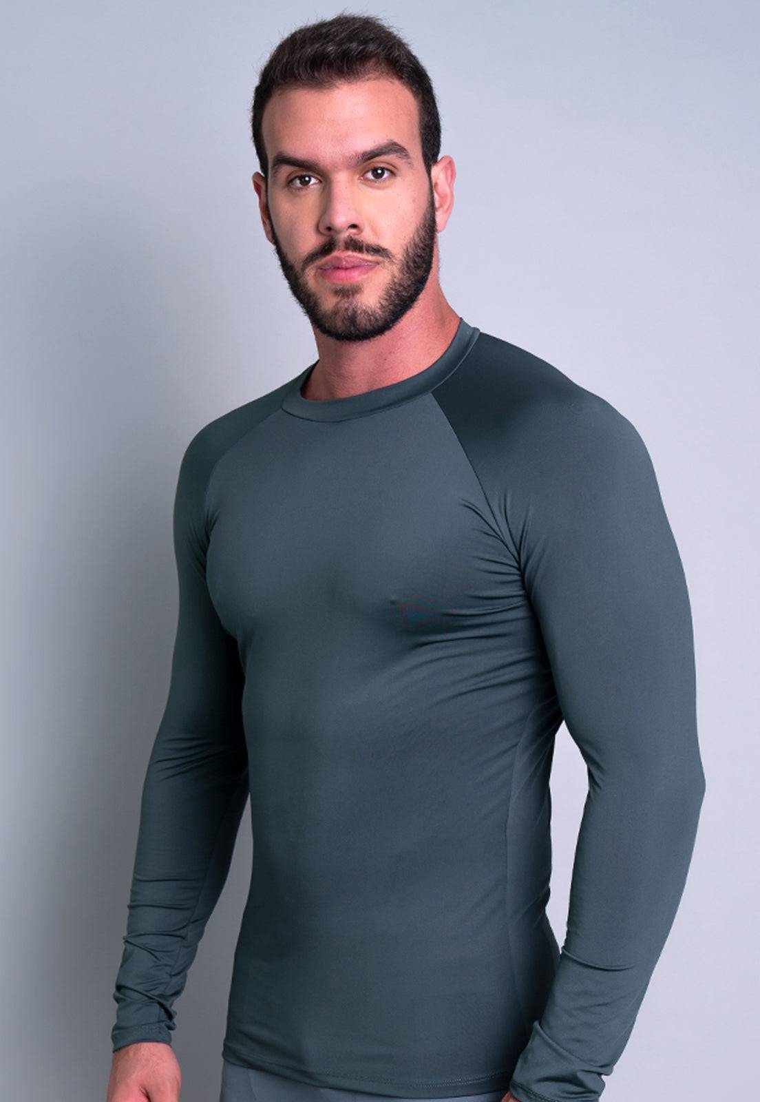 Camisa Térmica Masculina Segunda Pele Proteção Uv 50+ Cinza - MVB MODAS