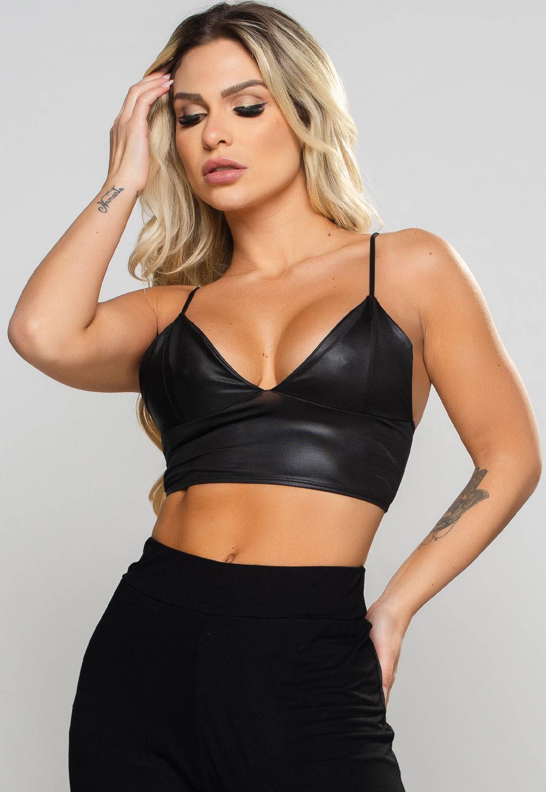 Cropped Cirrê Alcinha Preto - MVB MODAS