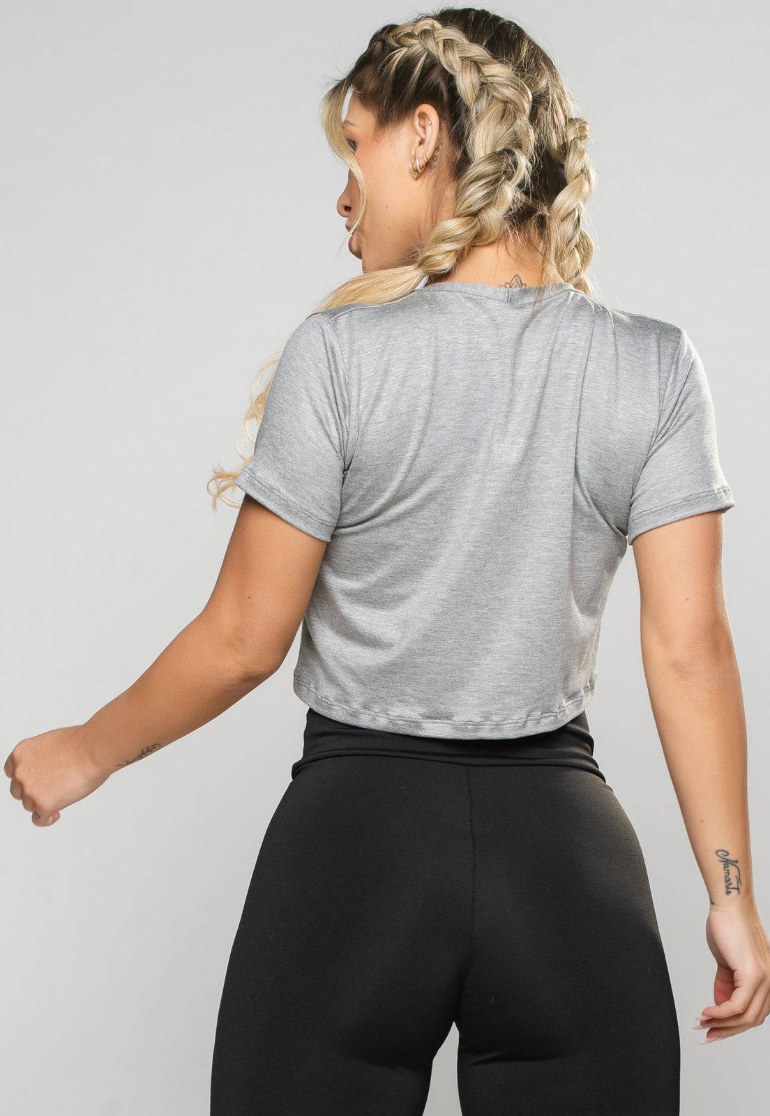 Cropped Manga Curta Cinza - MVB MODAS
