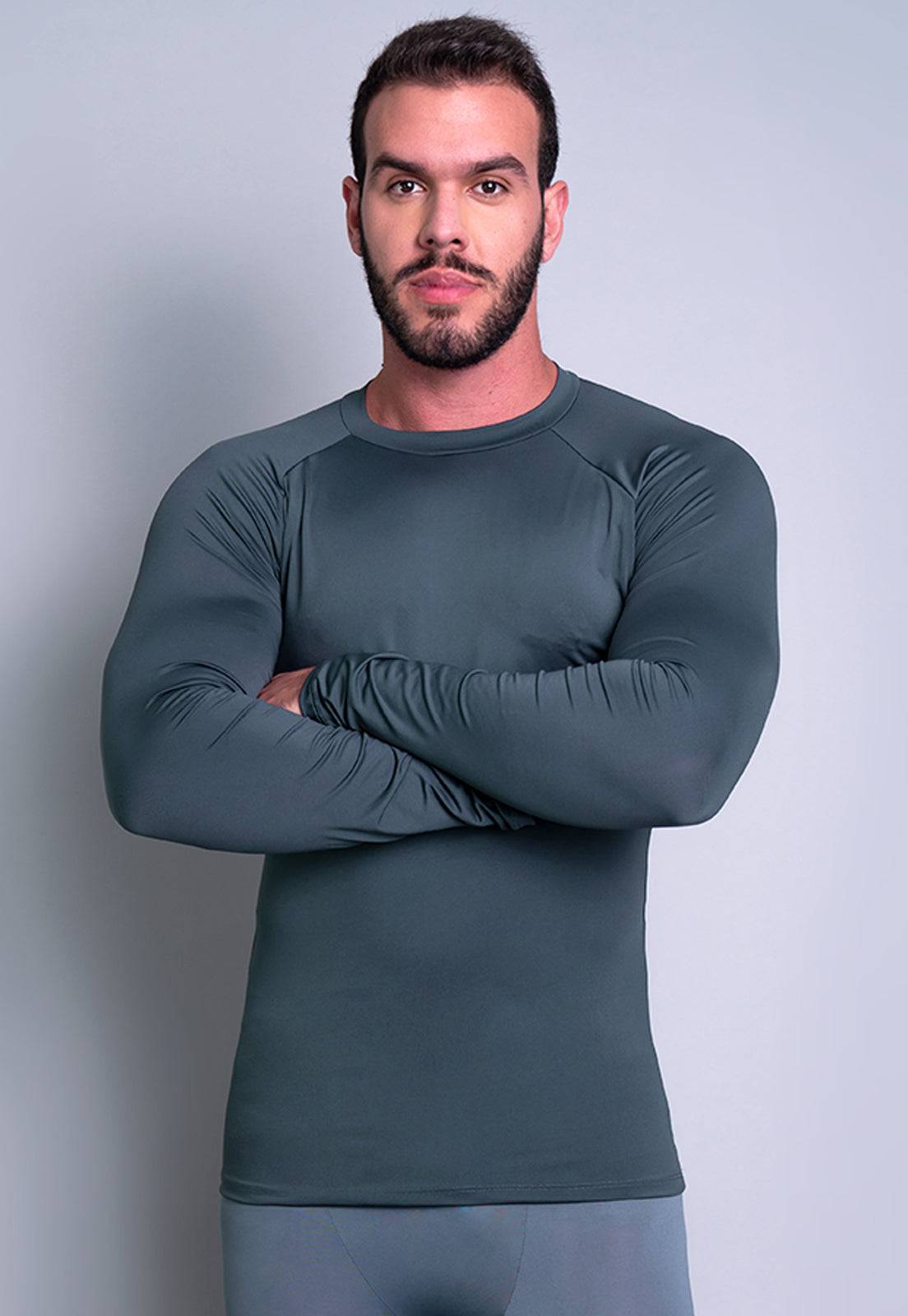 Camisa Térmica Masculina Segunda Pele Proteção Uv 50+ Cinza - MVB MODAS