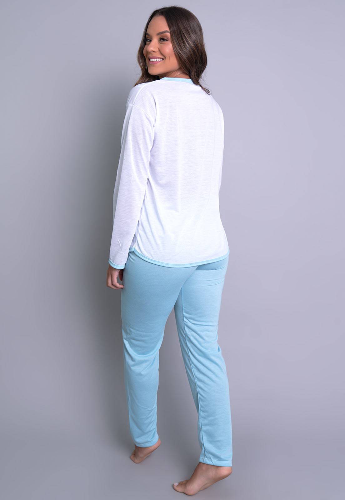 Pijama Longo Manga Comprida Fechado Azul - MVB MODAS