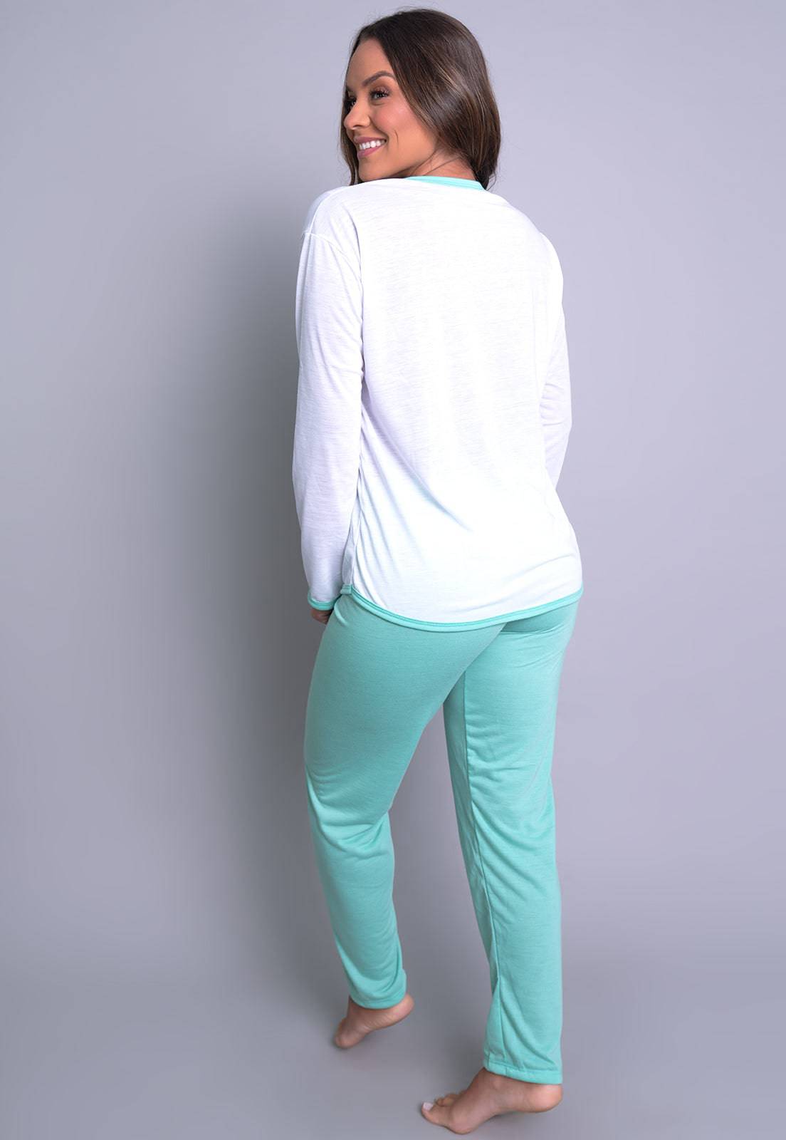 Pijama Longo Manga Comprida Fechado Verde - MVB MODAS