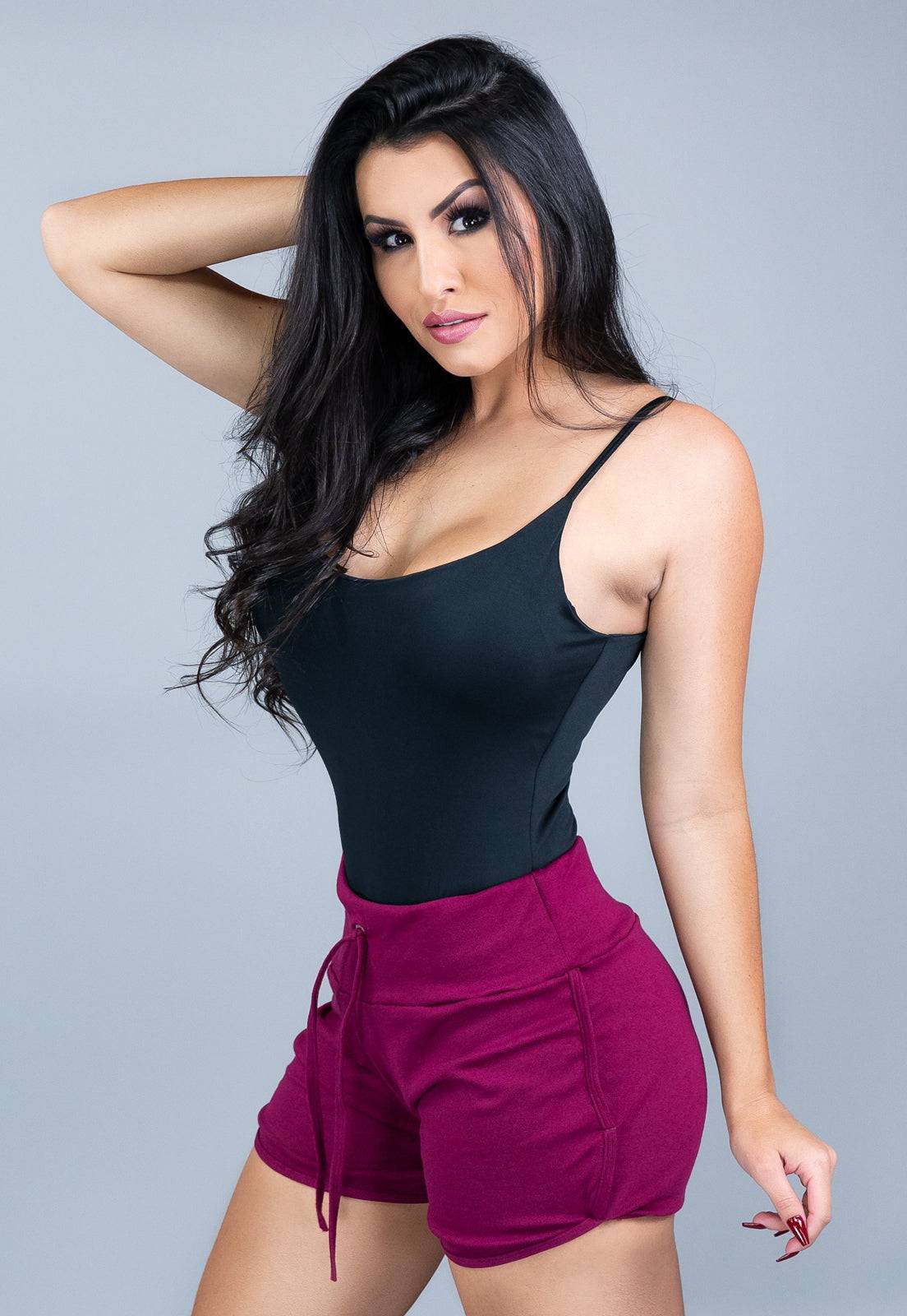 Short Ribana Cintura Alta Vinho - MVB MODAS