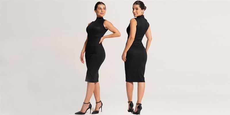 🖤 Vestido Midi Canelado Gola Alta Preto: elegância e conforto em um só look