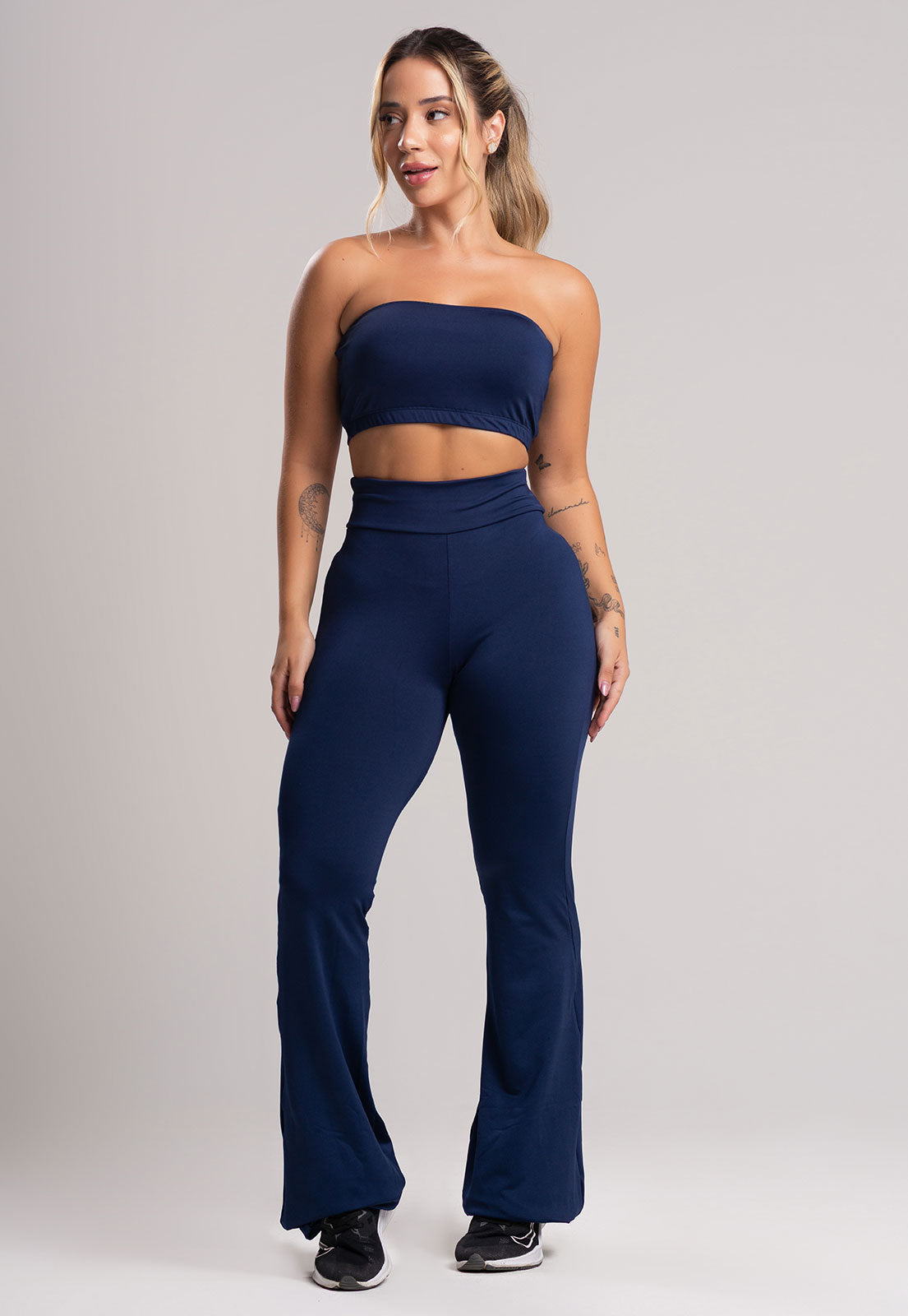 Calça Flare Pantalona Cintura Alta Azul Marinho – MVB MODAS