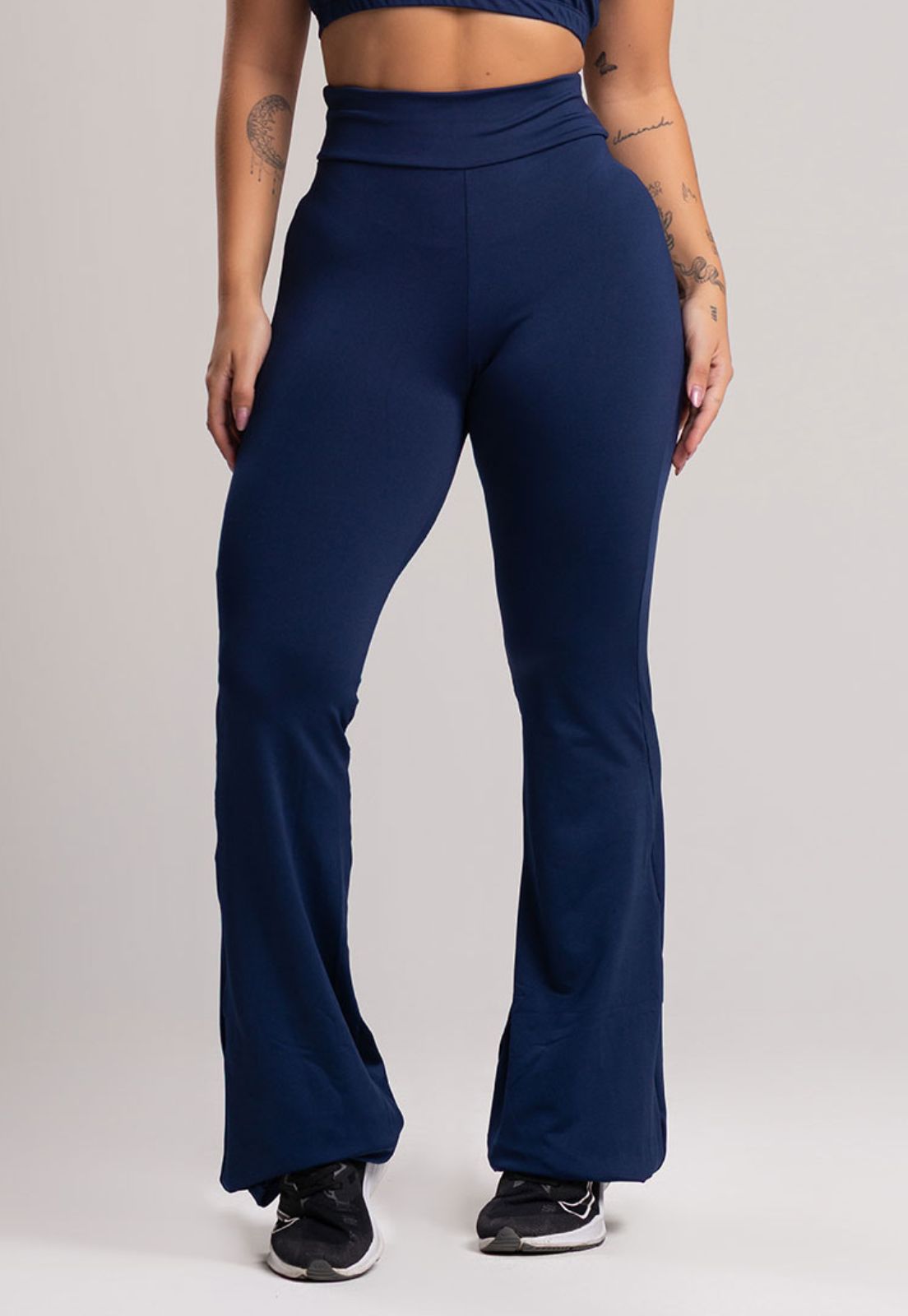 Calça Flare Pantalona Cintura Alta Azul Marinho – MVB MODAS