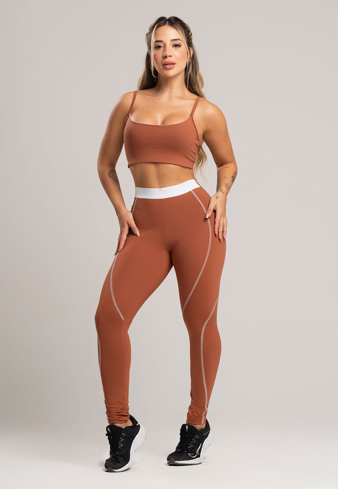 Calça Legging com Elástico Cintura Alta Feminina Poliamida Mousse