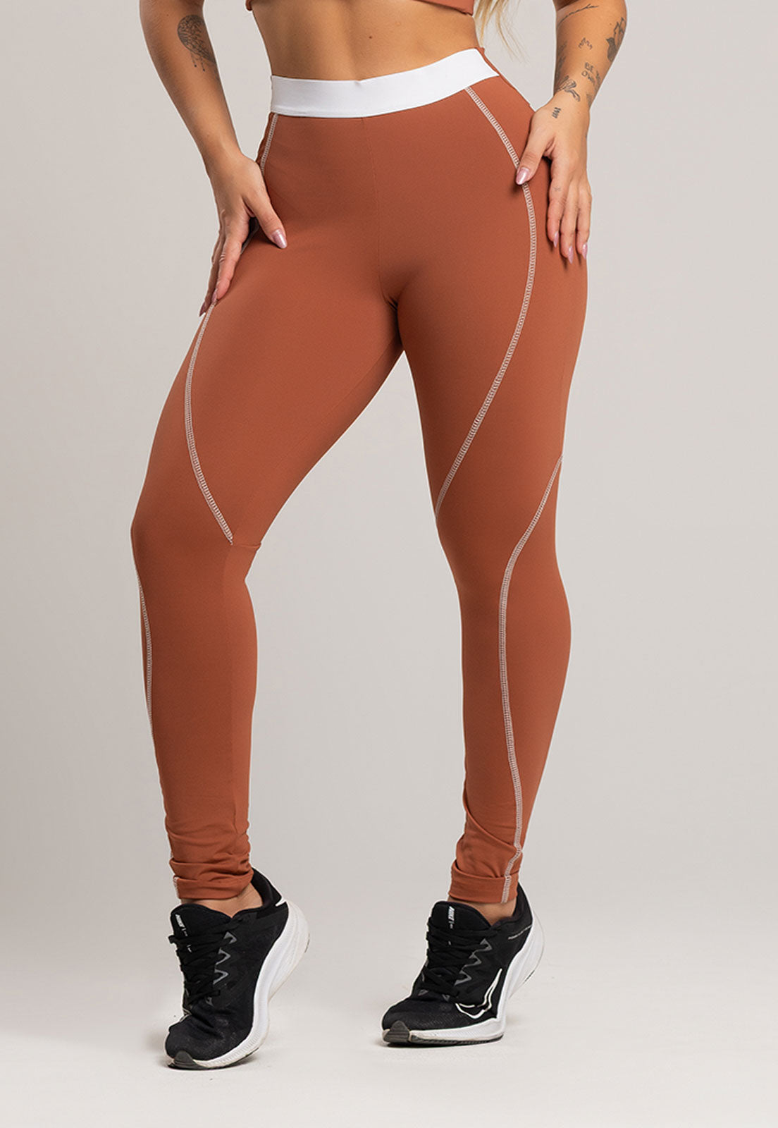 Calça Legging com Elástico Cintura Alta Feminina Poliamida Mousse