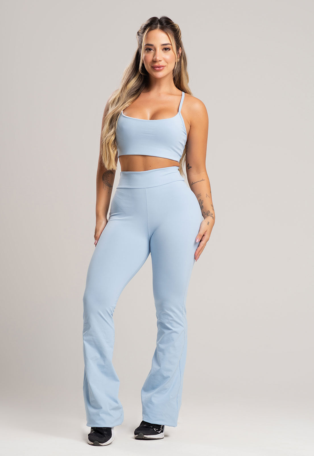 Calça Flare Pantalona Cintura Alta Poliamida Preto - MVB MODAS