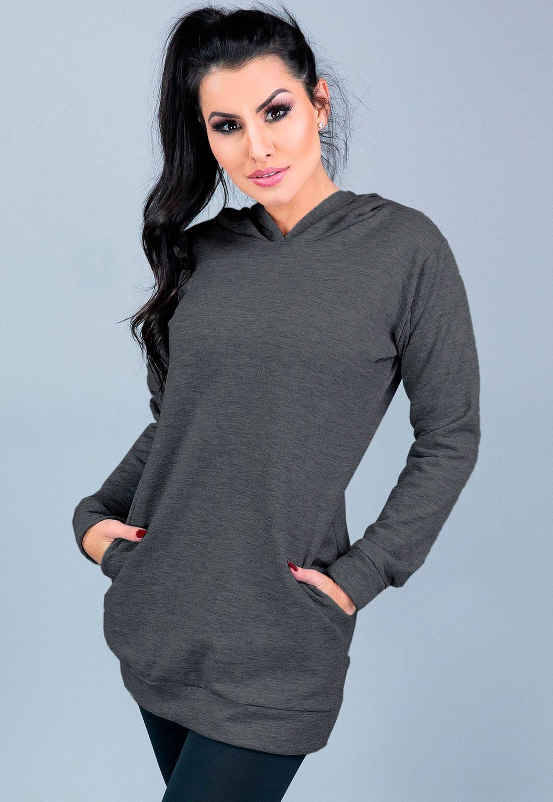 Casaco Moletom Flanelado Feminino Preto - MVB MODAS