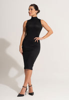 Vestido Midi Canelado Gola Alta Preto - MVB MODAS