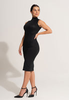 Vestido Midi Canelado Gola Alta Preto - MVB MODAS