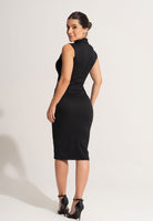Vestido Midi Canelado Gola Alta Preto - MVB MODAS