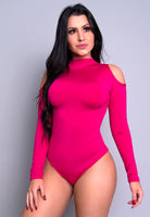 Body Manga Longa Gola Alta Blusa Ombro Rosa - MVB MODAS