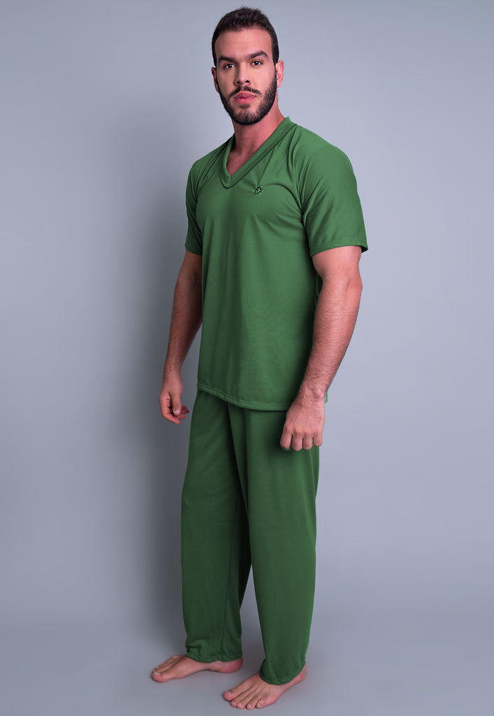 Pijama Longo Manga Curta Calça Verde - MVB MODAS